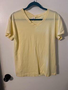 Women’s V-Neck T-Shirt - Pale Yellow, Size Medium